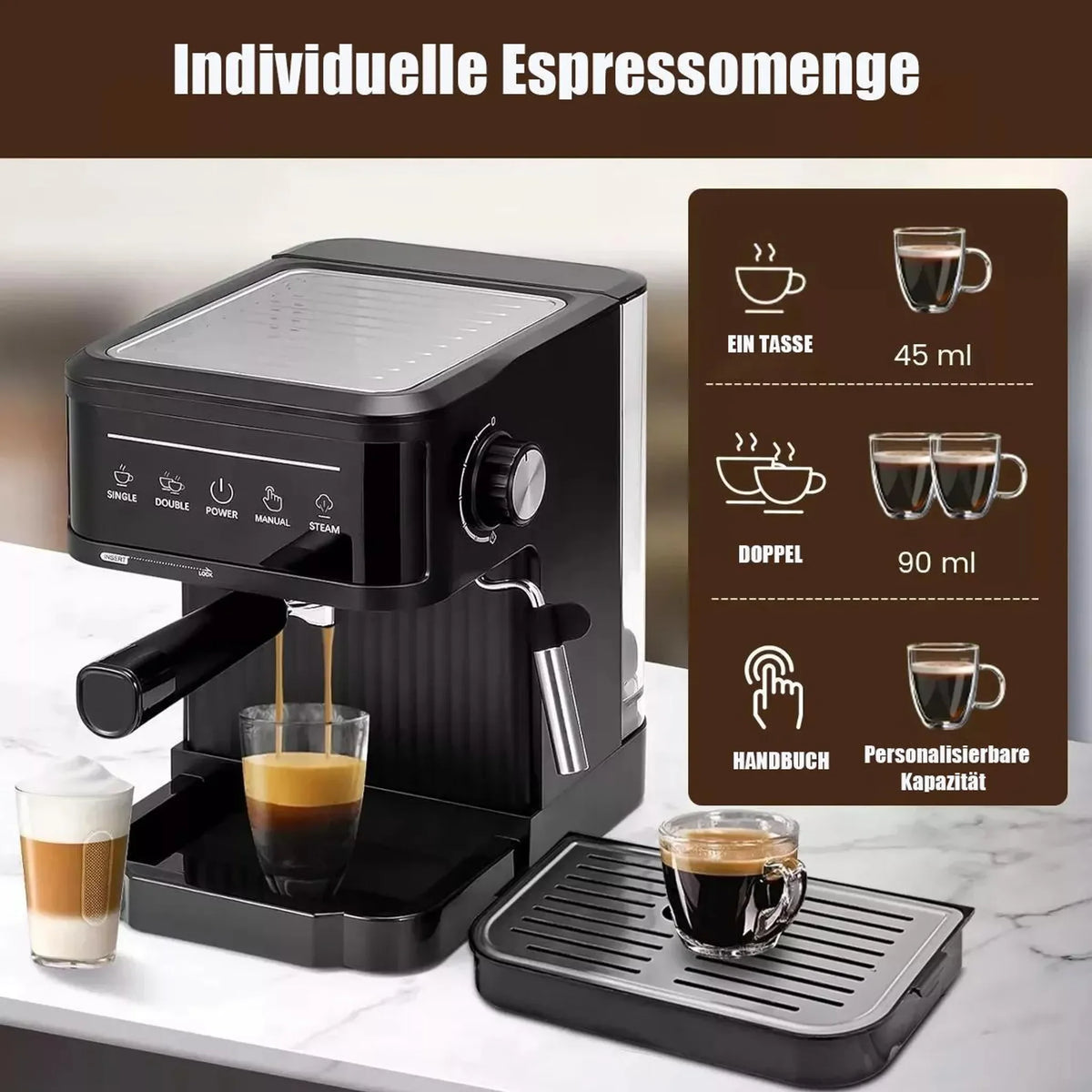 Espressomachine 20 bar met aanraakbediening en 1,8 liter