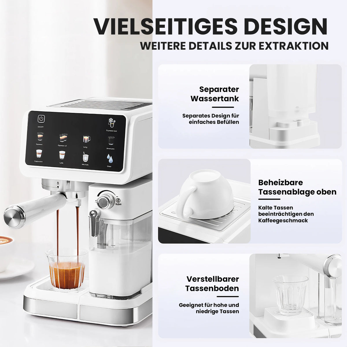 Witte espressomachine 20 bar met aanraakscherm — detail 3