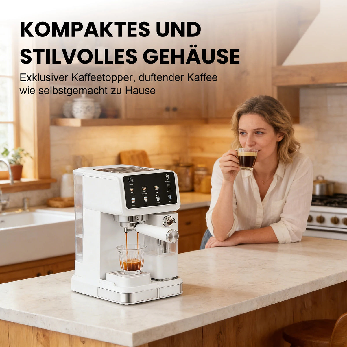 Witte espressomachine 20 bar met aanraakscherm — detail 1
