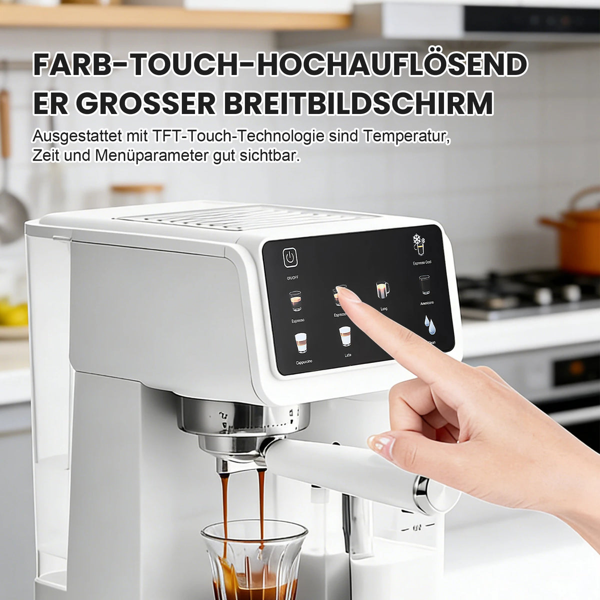 Witte espressomachine 20 bar met aanraakscherm — productaanzicht