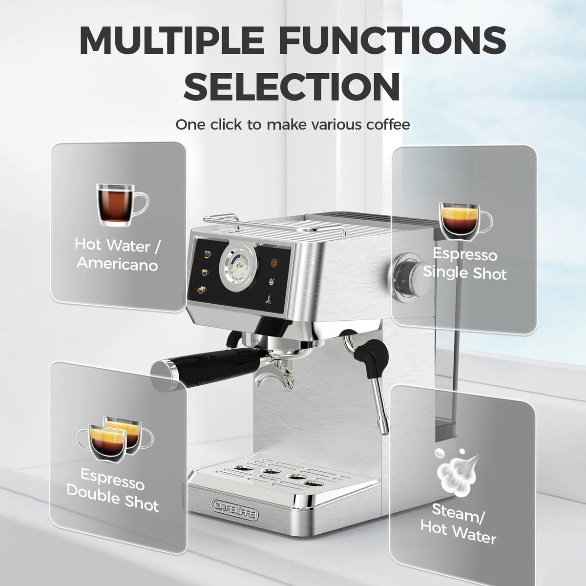 CAFELFFE espressomachine met 58 mm filterhouder — detail 4