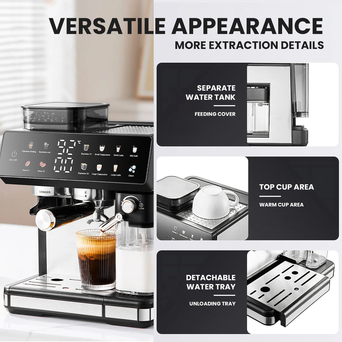 Espressomachine met koffiemolen en TFT-aanraakscherm — detail 2
