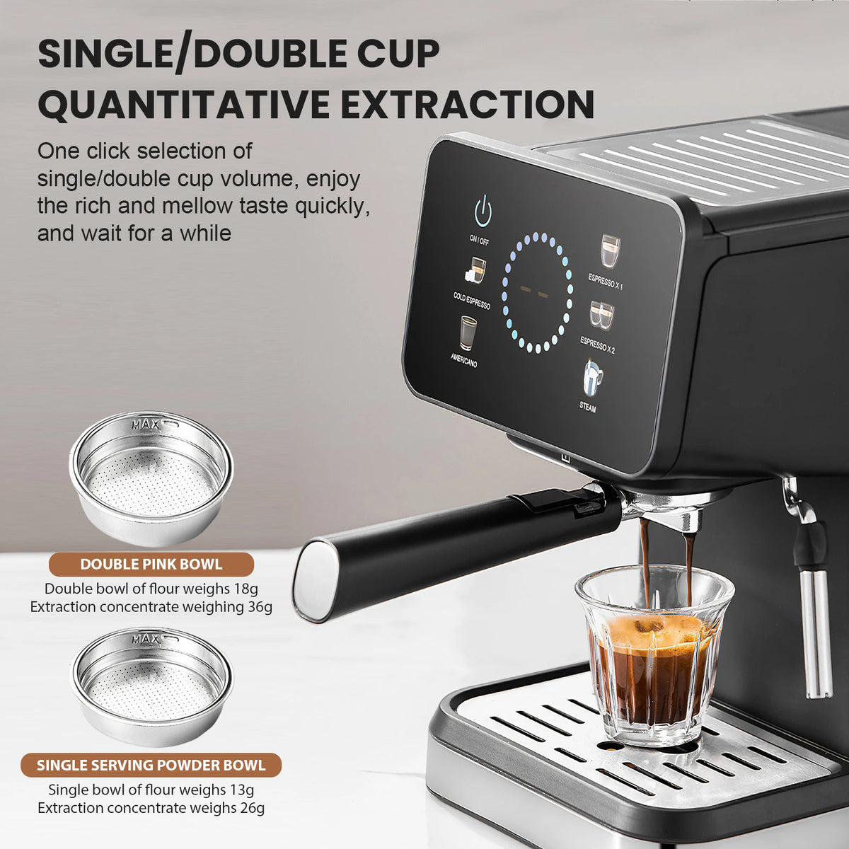 Zwarte espressomachine 20 bar voor warme en koude koffie