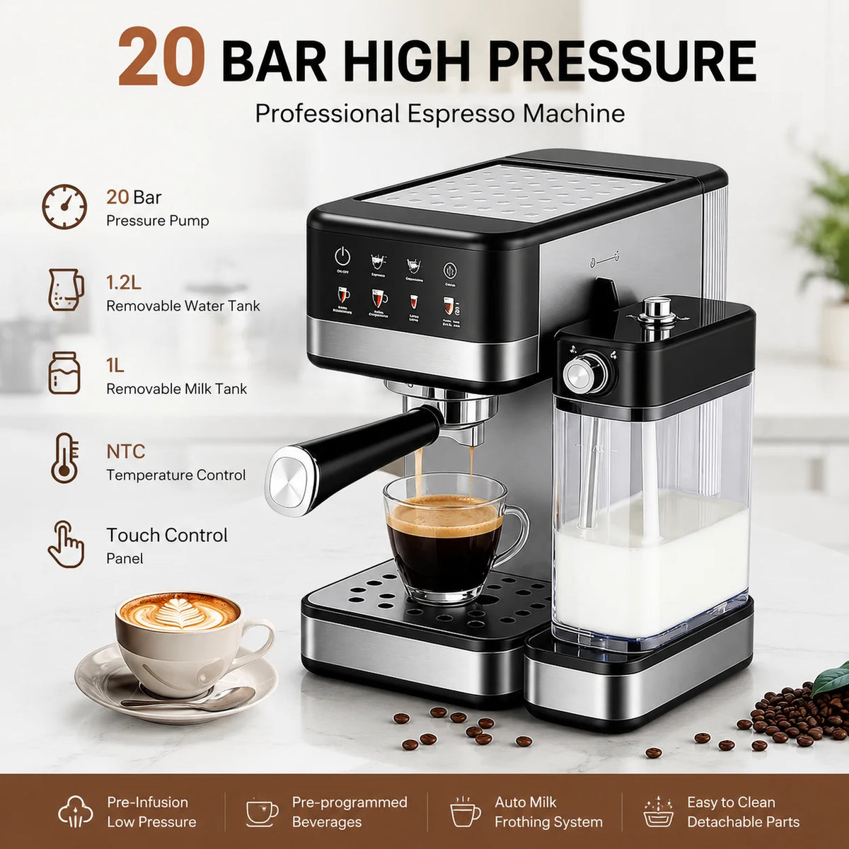 Espressomachine 20 bar met NTC-temperatuurregeling — detail 1