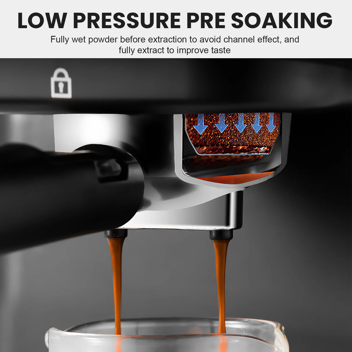 Zwarte espressomachine 20 bar voor warme en koude koffie