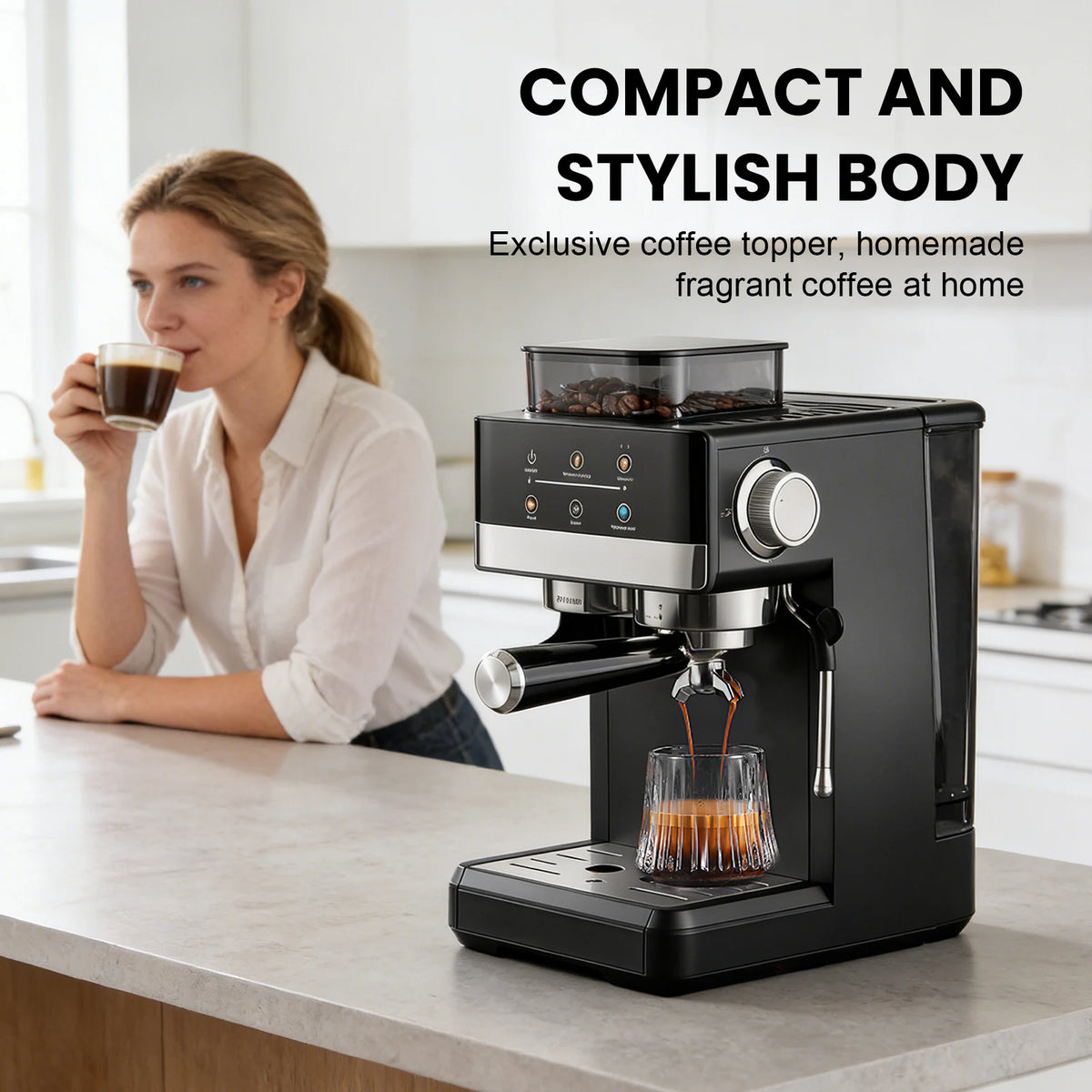 Espressomachine met koffiemolen en voorinfusie — detail 1