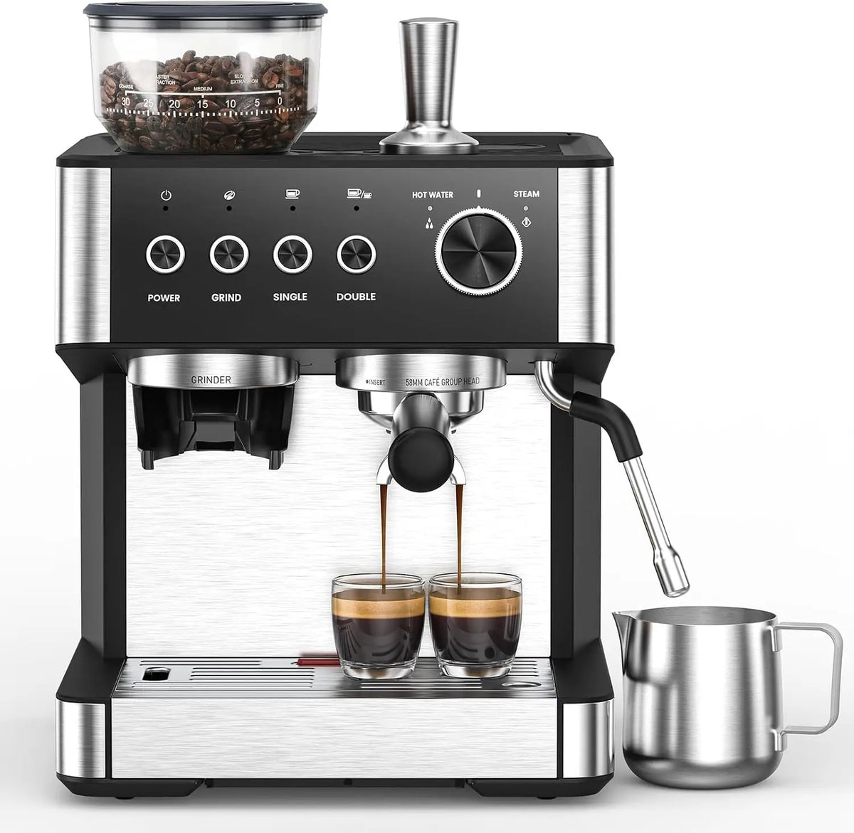 Espressomachine met 30 maalstanden en reservoir van 2,3 liter