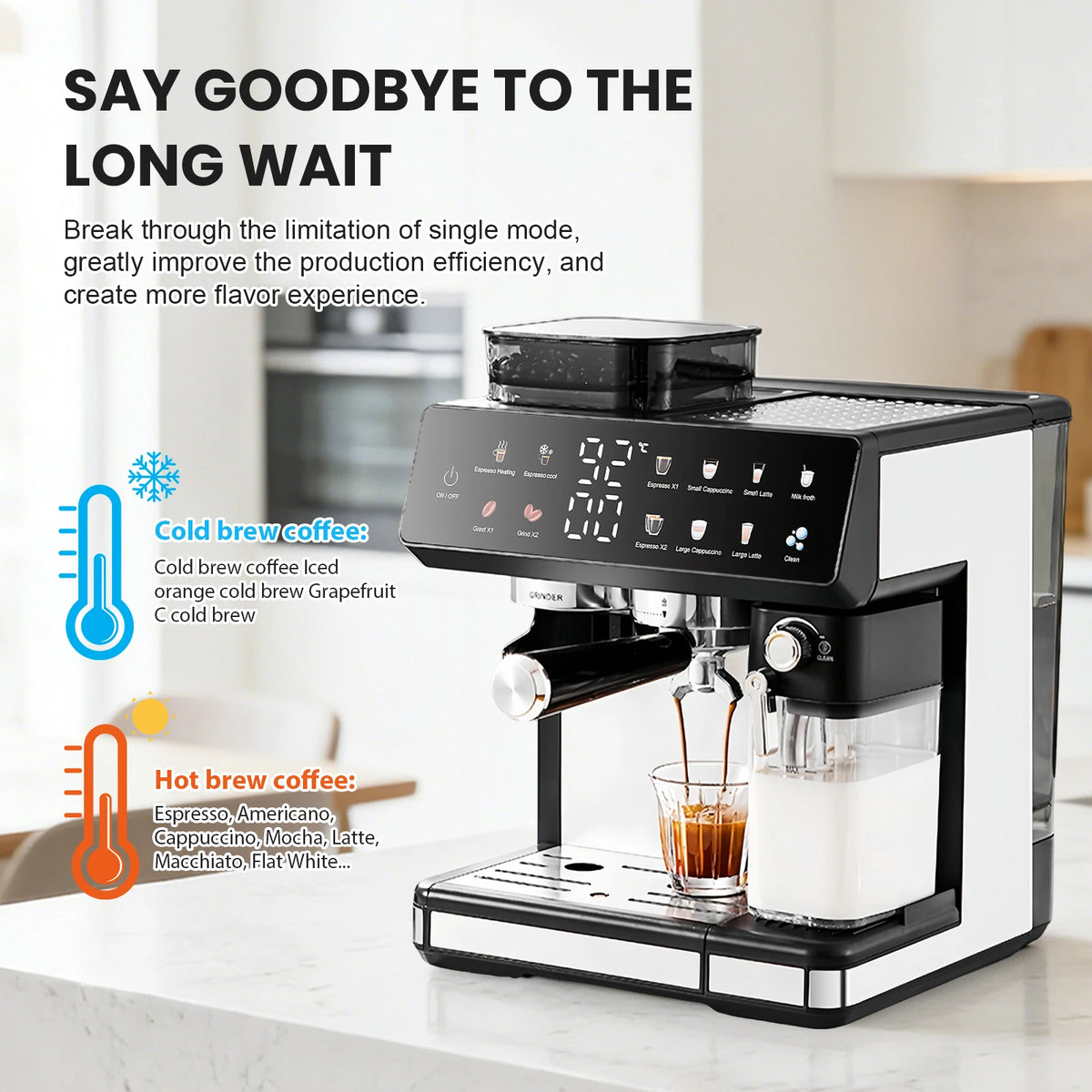 Espressomachine met koffiemolen en TFT-aanraakscherm — productaanzicht