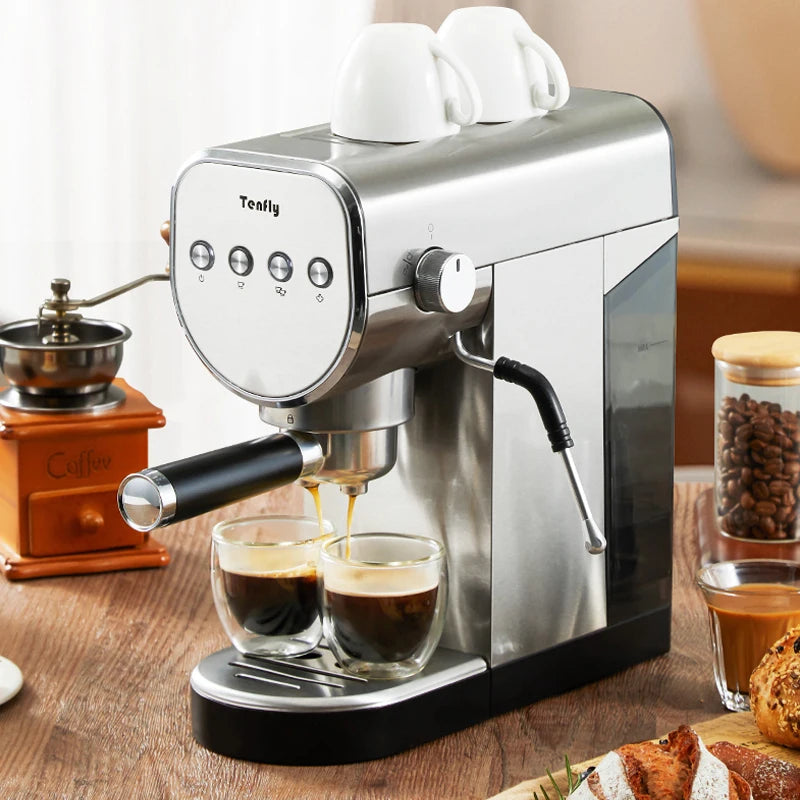 RVS espressomachine 20 bar met stoompijp — productaanzicht
