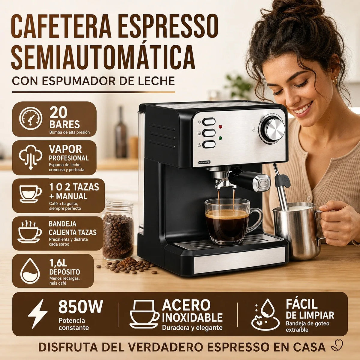 Espressomachine 850 W met reservoir van 1,6 liter — detail 2