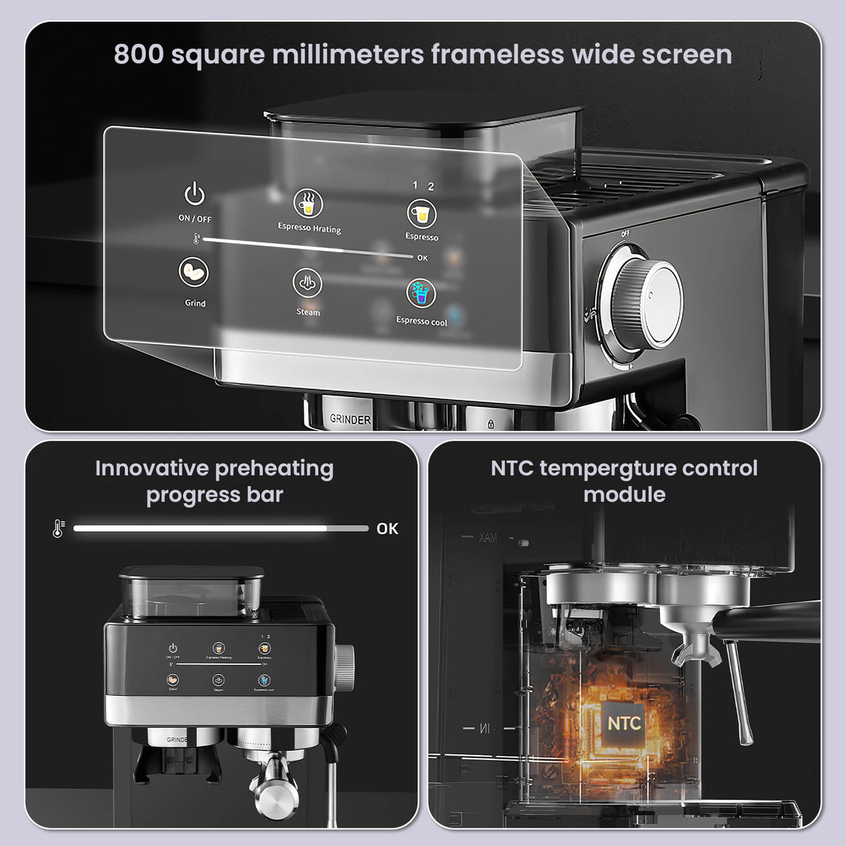 Espressomachine met koffiemolen en voorinfusie — detail 3